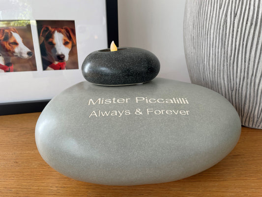 Eternity Pebble Memorial Urn with Candle and Engraving
