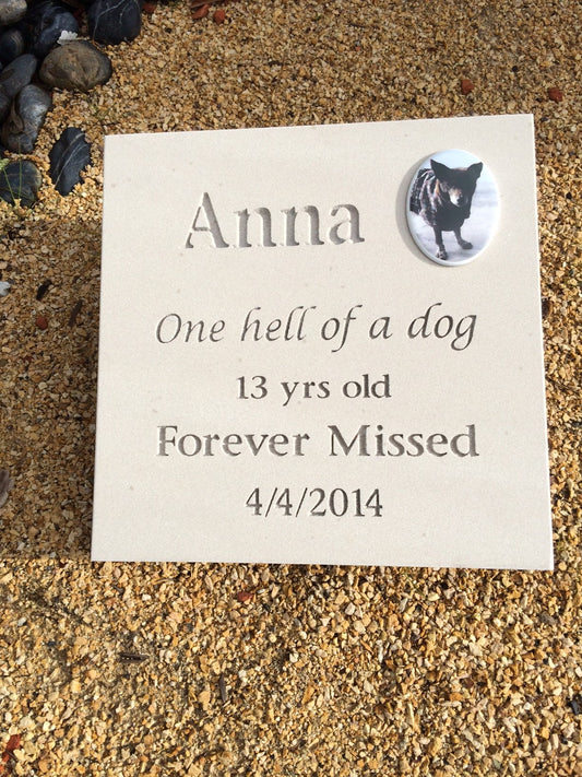 Personalised Sandstone or Granite Pet Memorial Plaque - 30cm x 30cm