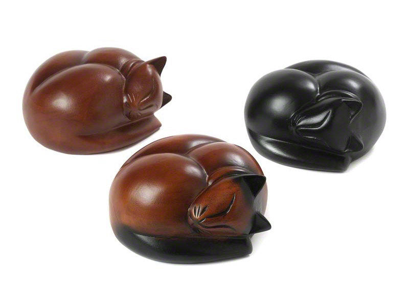 Sleeping Cat Memorial Urn in Timber or Black Resin