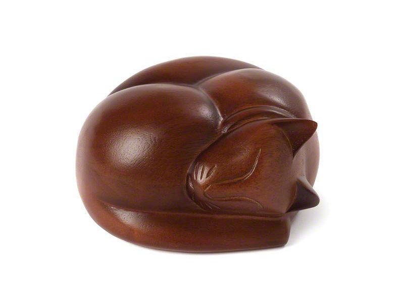 Sleeping Cat Memorial Urn in Timber or Black Resin