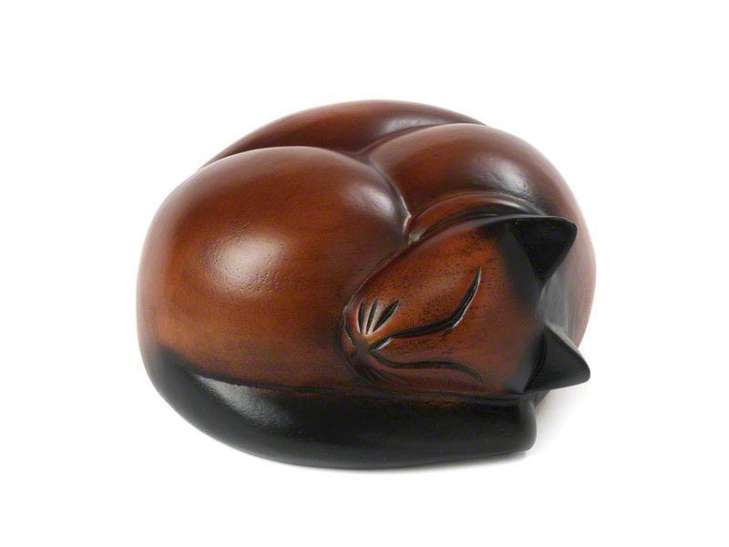 Sleeping Cat Memorial Urn in Timber or Black Resin