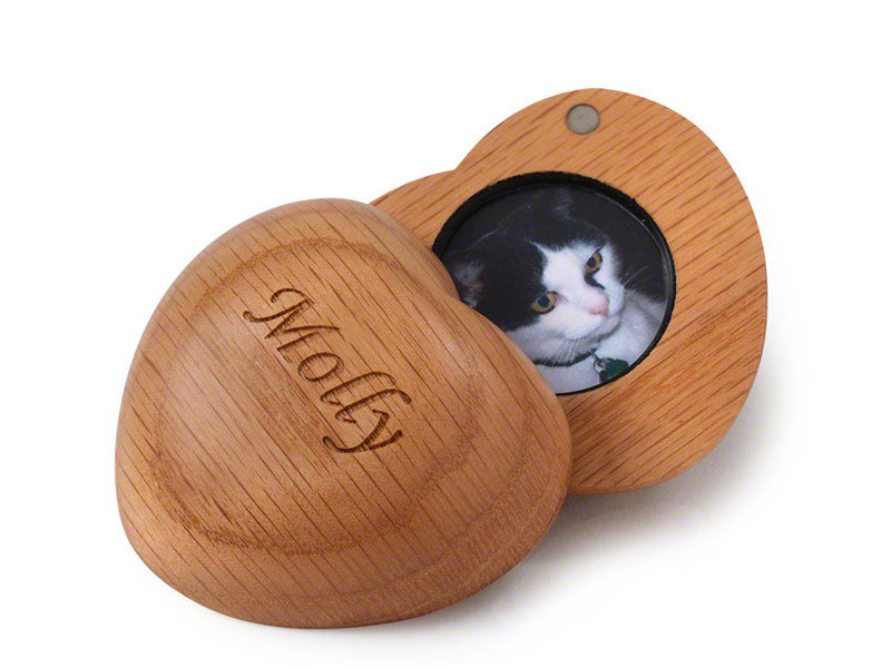 Natural Oak Tribute Heart Keepsake with Photo and Ashes Holder