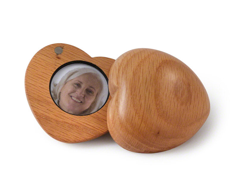 Natural Oak Tribute Heart Keepsake with Photo and Ashes Holder