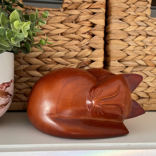 Sleeping Cat Memorial Urn in Timber or Black Resin