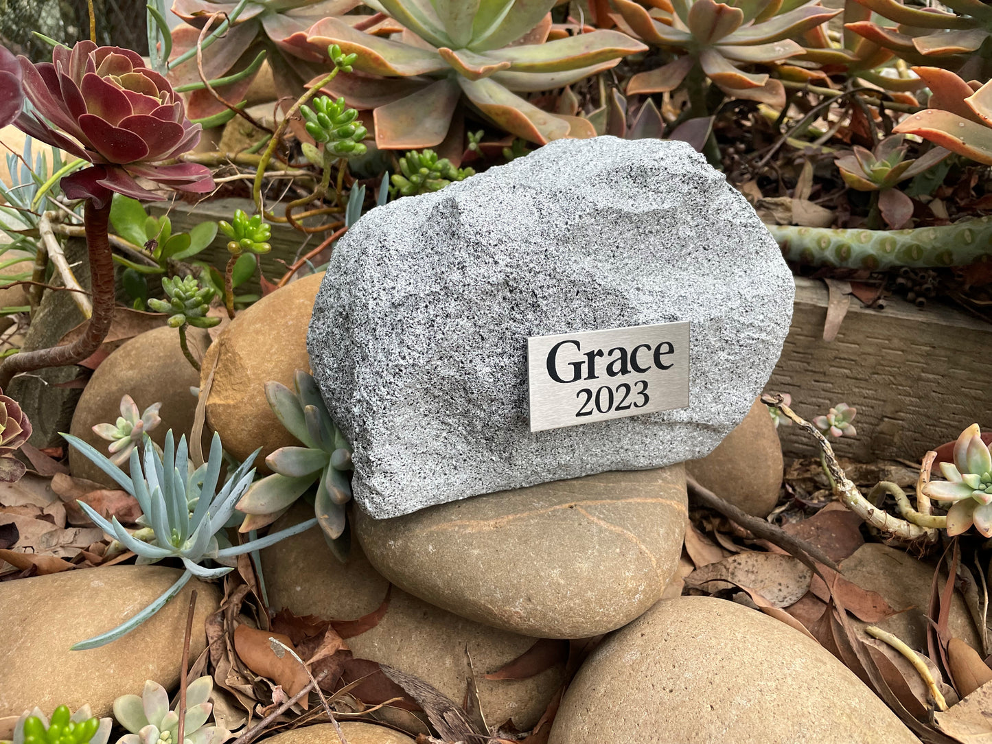 Personalised Garden Rock Pet Urn with Name Plaque