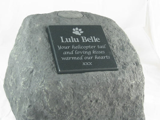 Personalised Large Stone Pet Urn With Plaque