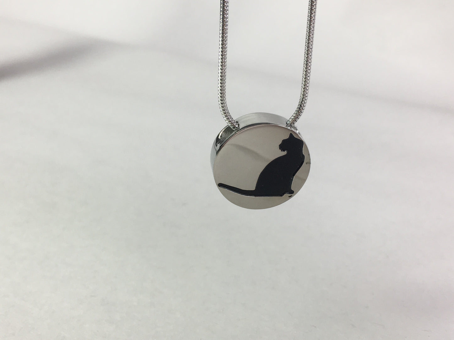 Cremation Jewellery Necklace with a black cat silhouette