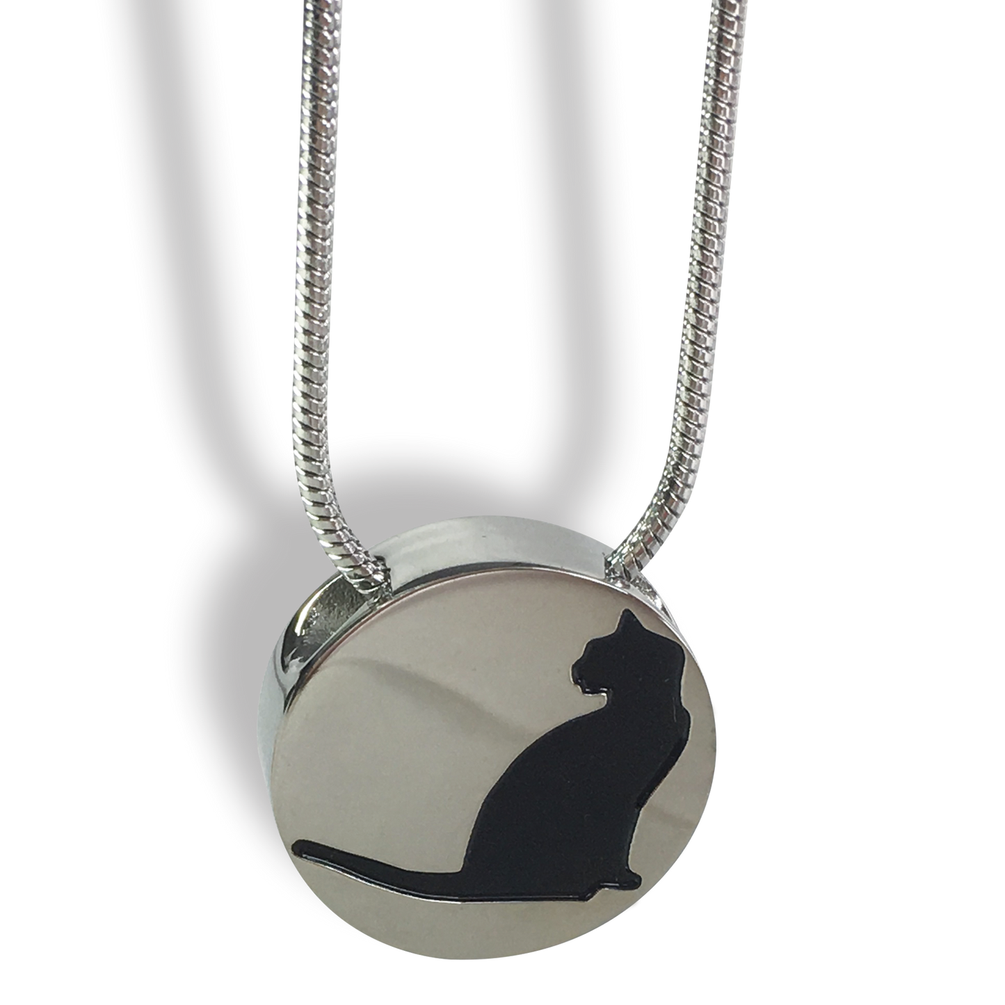 Cremation Jewellery Necklace with a black cat silhouette
