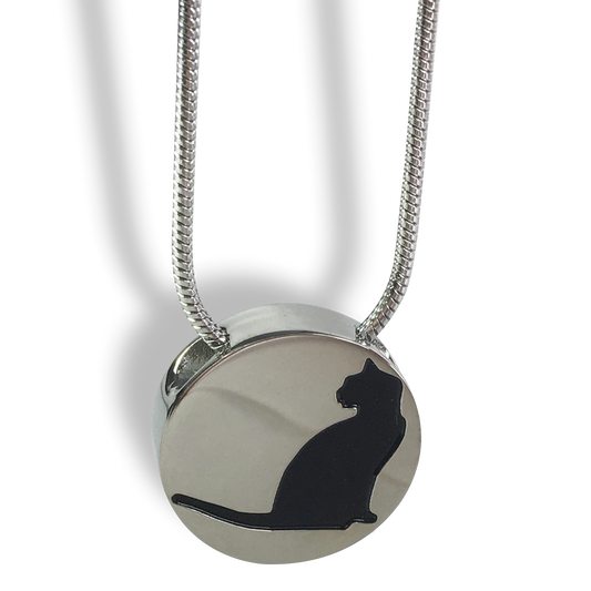 Cremation Jewellery Necklace with a black cat silhouette