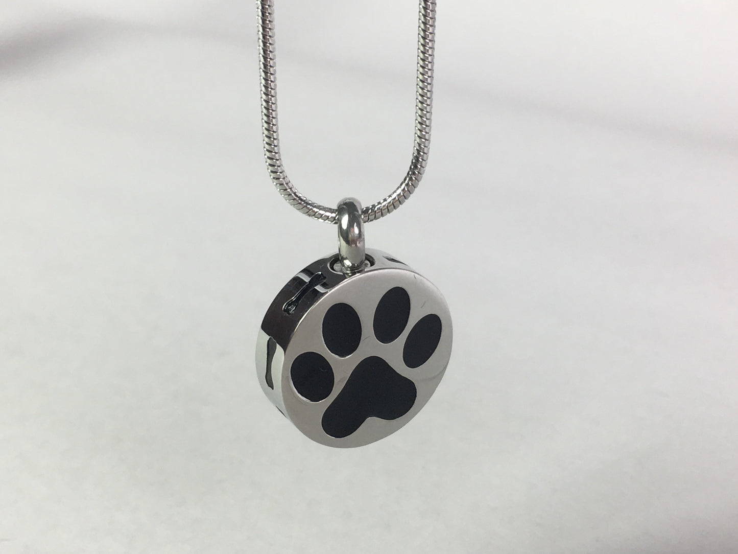 Cremation Jewellery Necklace with a black paw print
