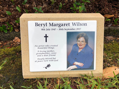 Marker in Sandstone or Granite with Photo Ceramic Plaque