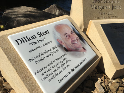 Marker in Sandstone or Granite with Photo Ceramic Plaque