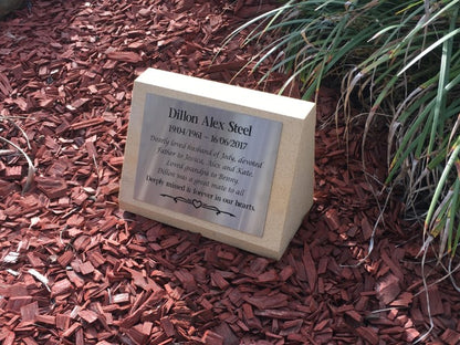 Headstone in Sandstone with Stainless Steel Plaque