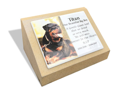 Pet Headstone in Sandstones with Photo Ceramic plaque