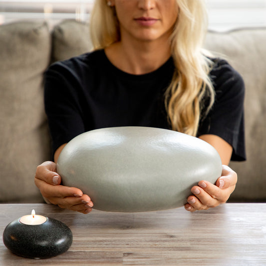 Eternity Pebble Memorial Urn with Candle and Engraving