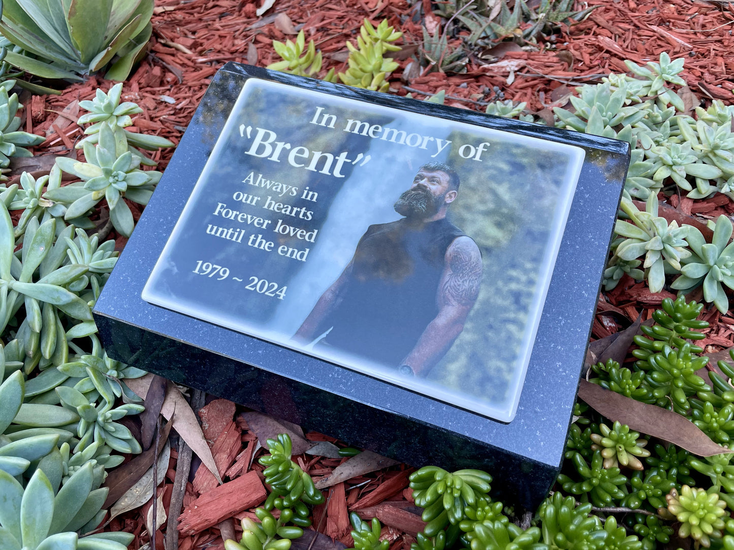 Marker in Sandstone or Granite with Photo Ceramic Plaque