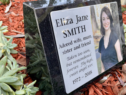 Marker in Sandstone or Granite with Photo Ceramic Plaque