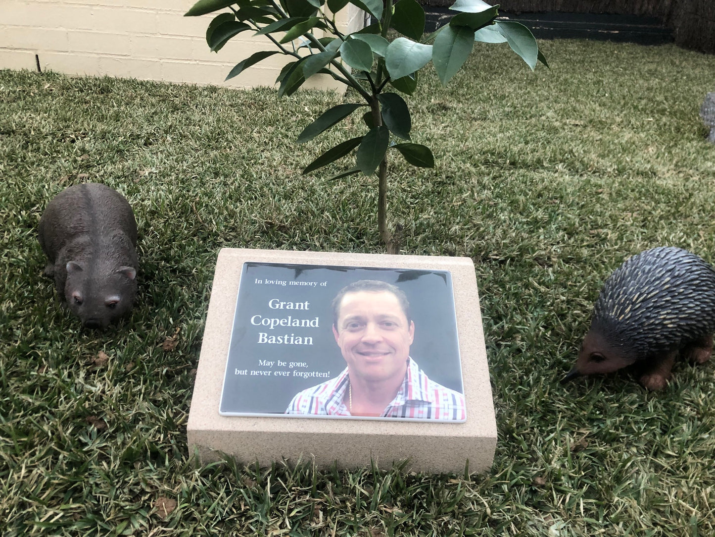 Marker in Sandstone or Granite with Photo Ceramic Plaque