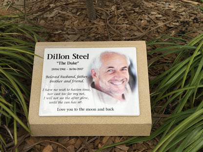 Marker in Sandstone or Granite with Photo Ceramic Plaque