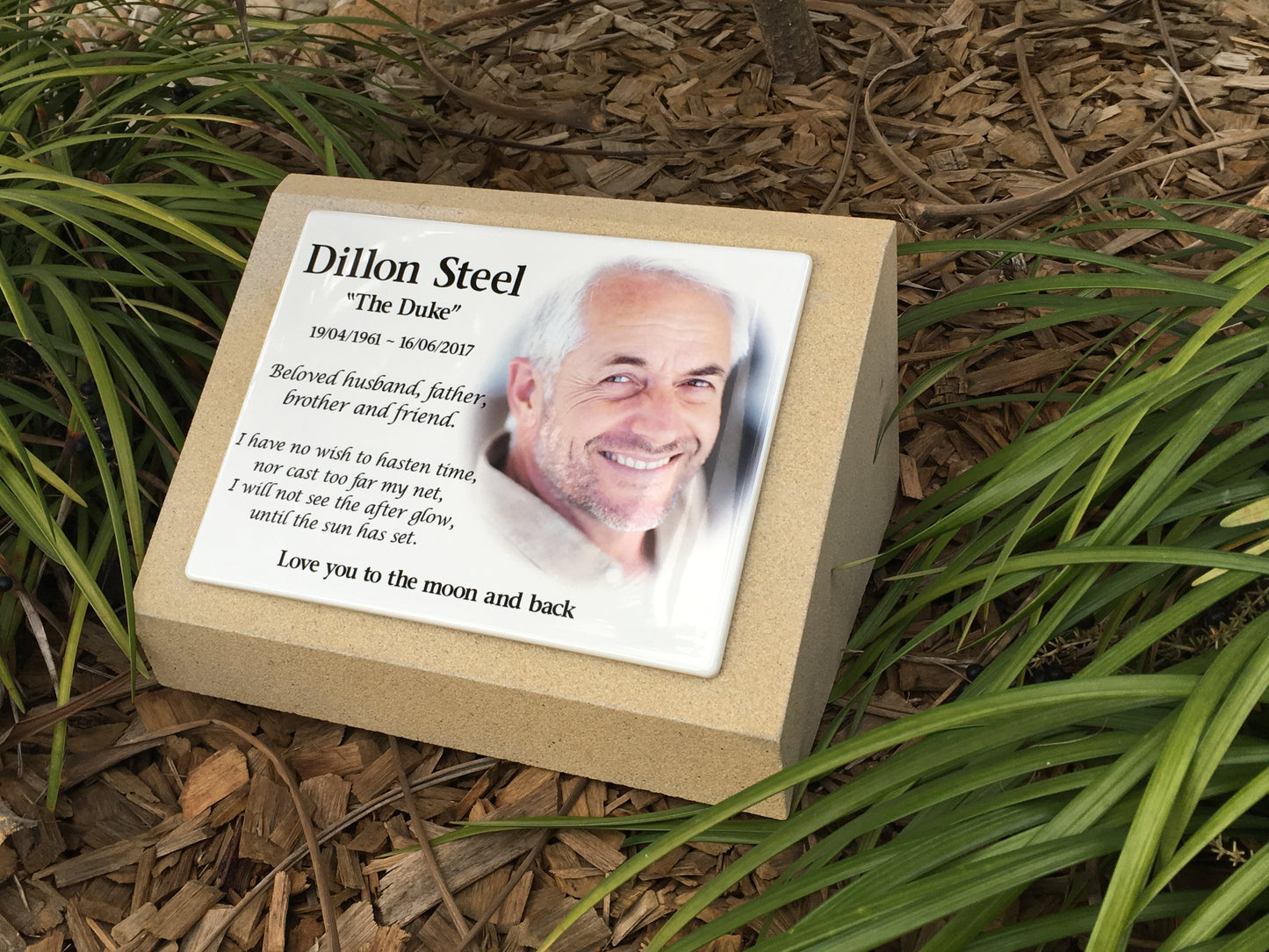 Marker in Sandstone or Granite with Photo Ceramic Plaque