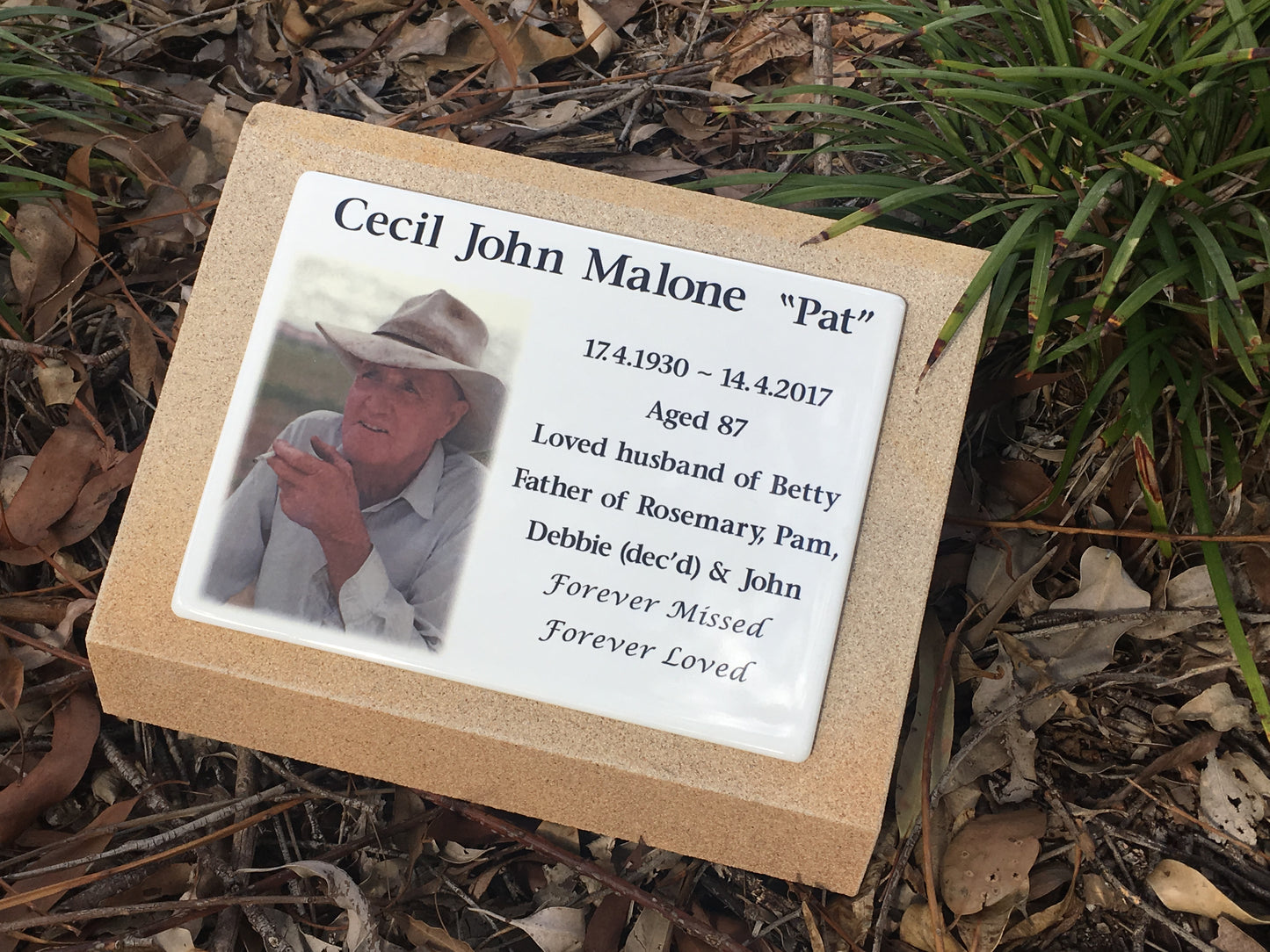 Marker in Sandstone or Granite with Photo Ceramic Plaque