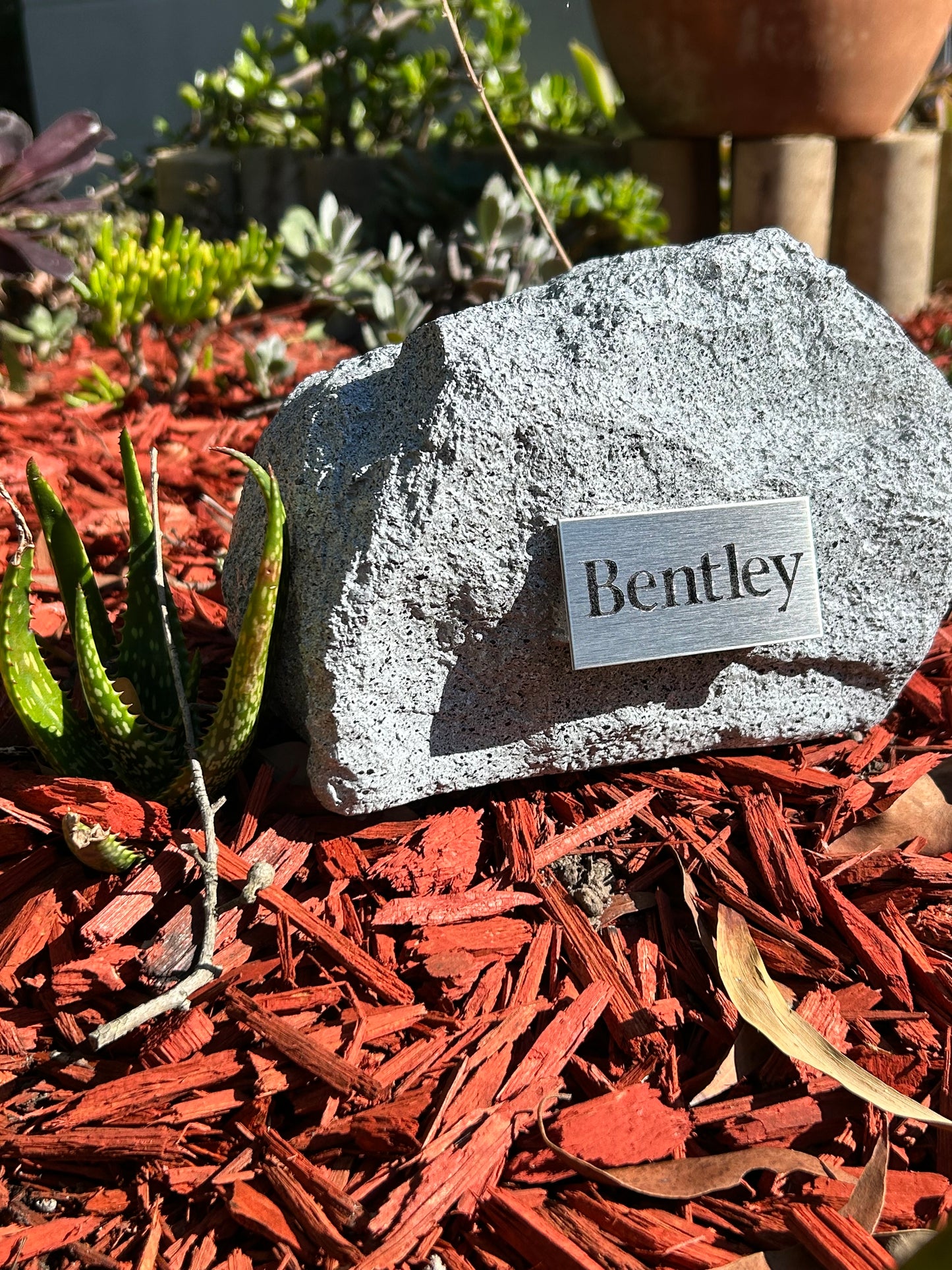 Personalised Garden Rock Pet Urn with Name Plaque