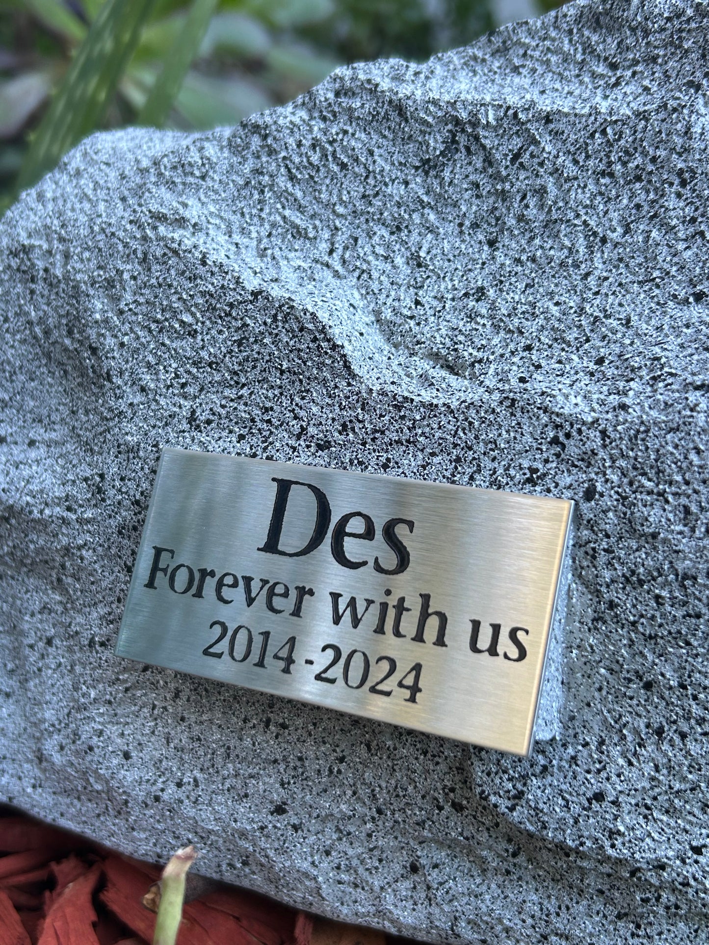 Personalised Garden Rock Pet Urn with Name Plaque