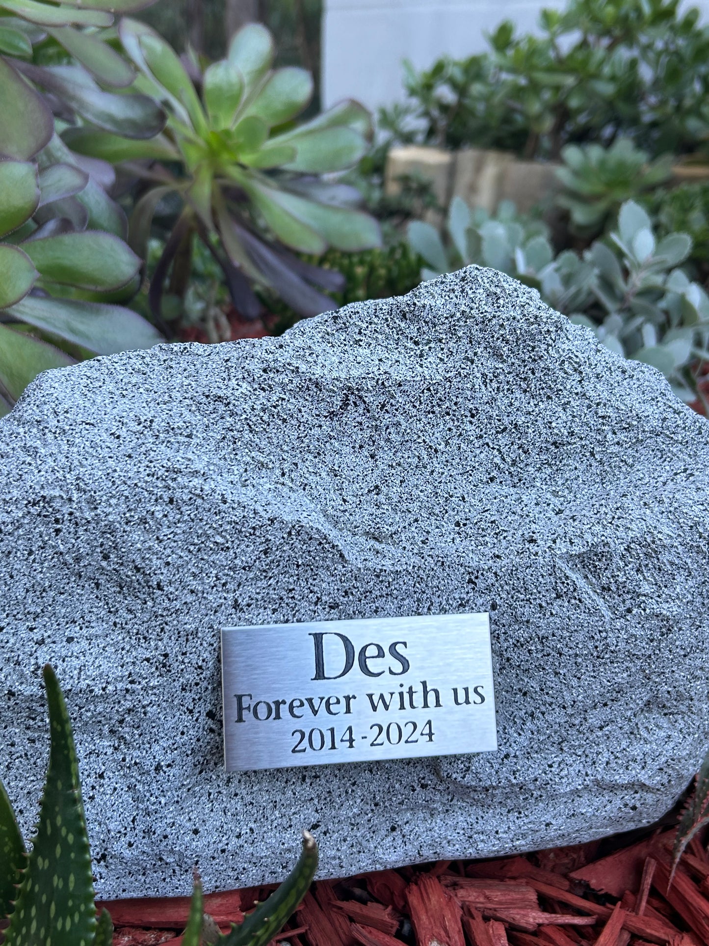 Personalised Garden Rock Pet Urn with Name Plaque