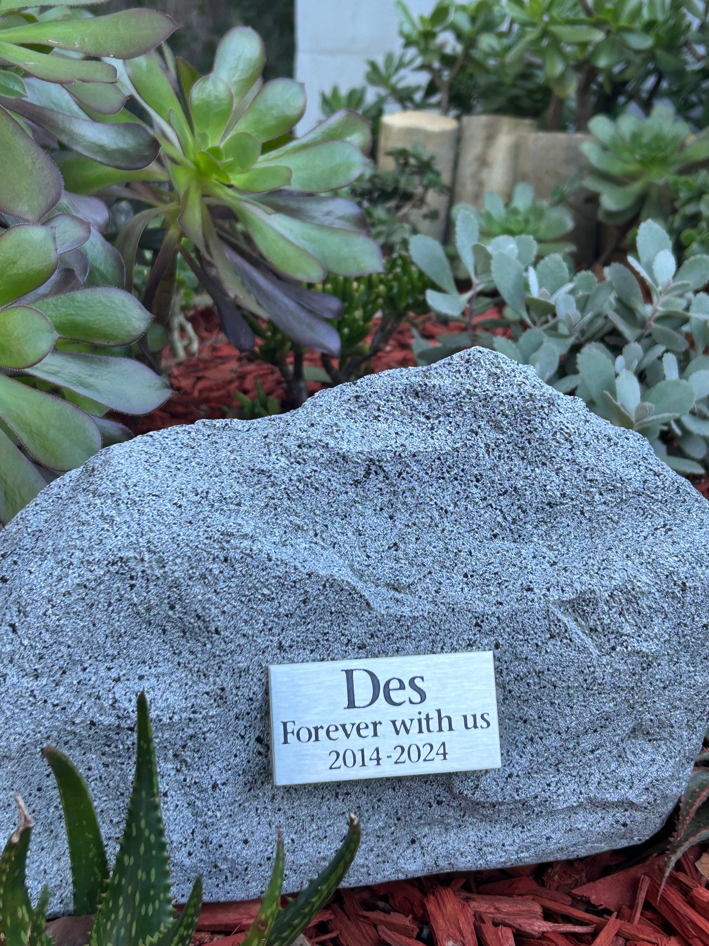 Personalised Garden Rock Pet Urn with Name Plaque