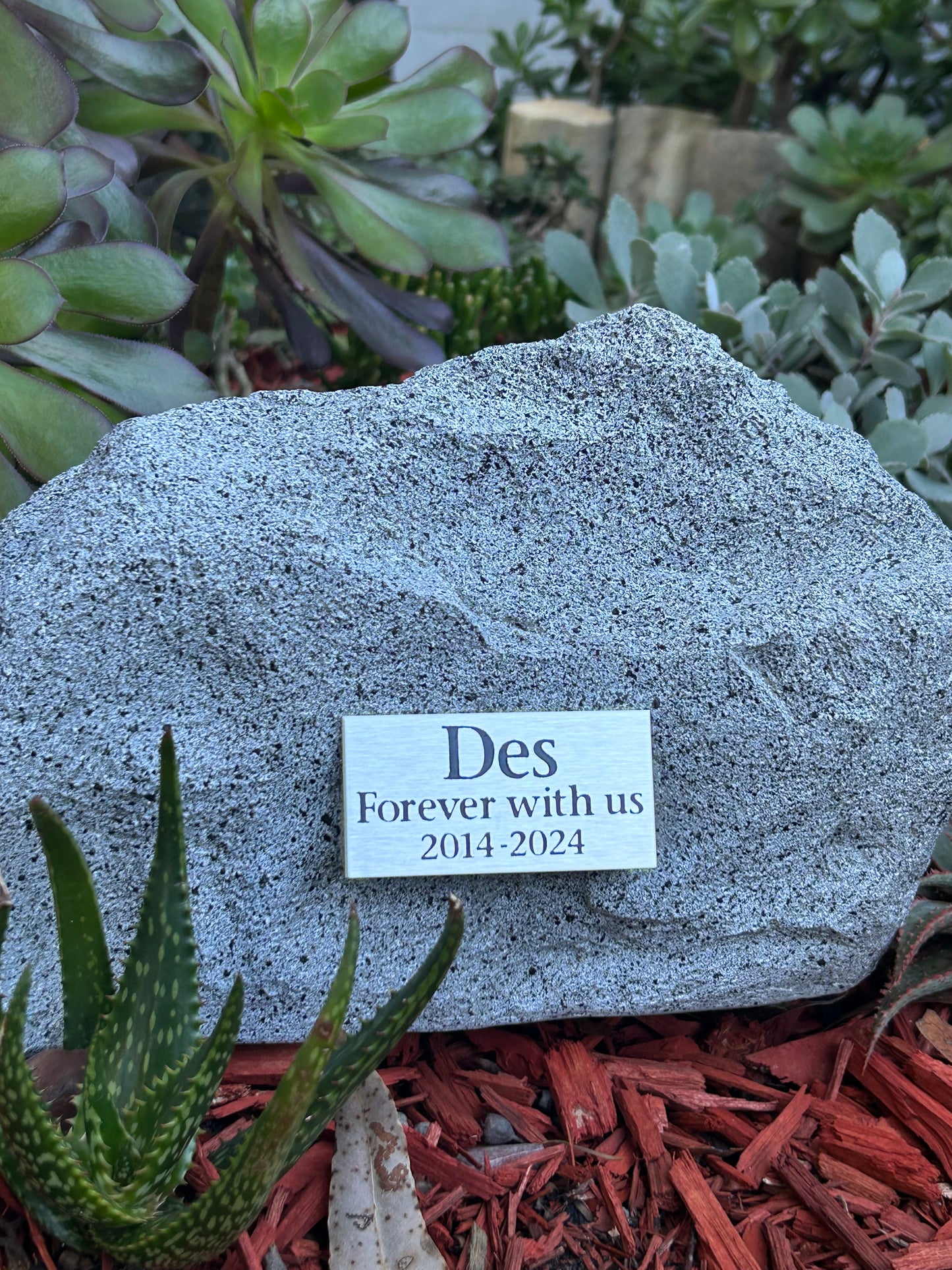 Personalised Garden Rock Pet Urn with Name Plaque
