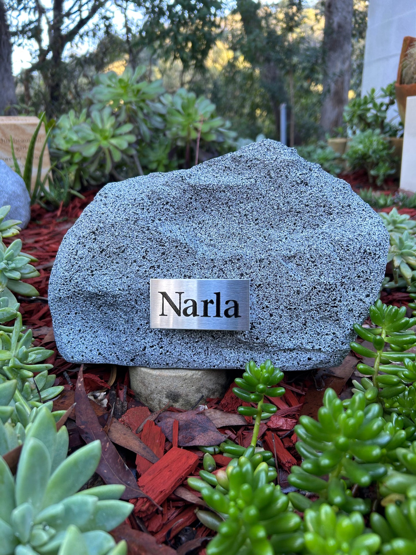 Personalised Garden Rock Pet Urn with Name Plaque