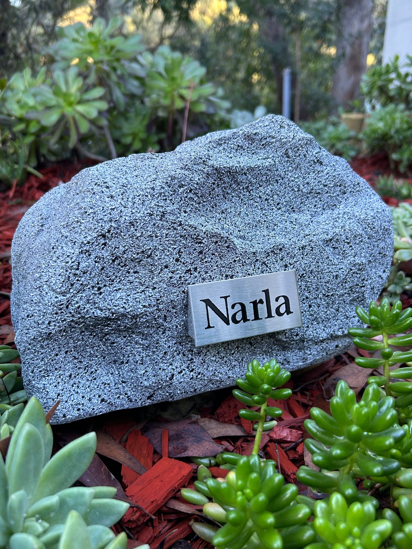 Personalised Garden Rock Pet Urn with Name Plaque