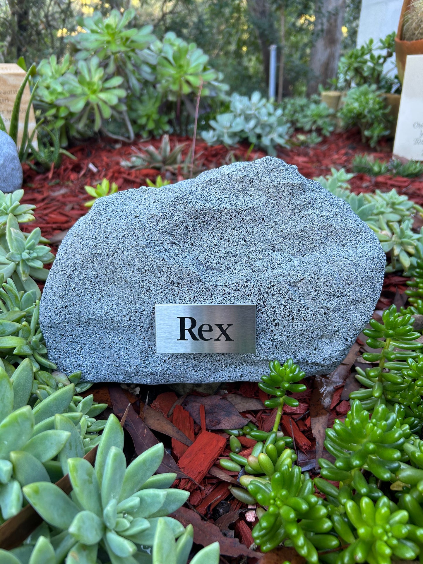 Personalised Garden Rock Pet Urn with Name Plaque