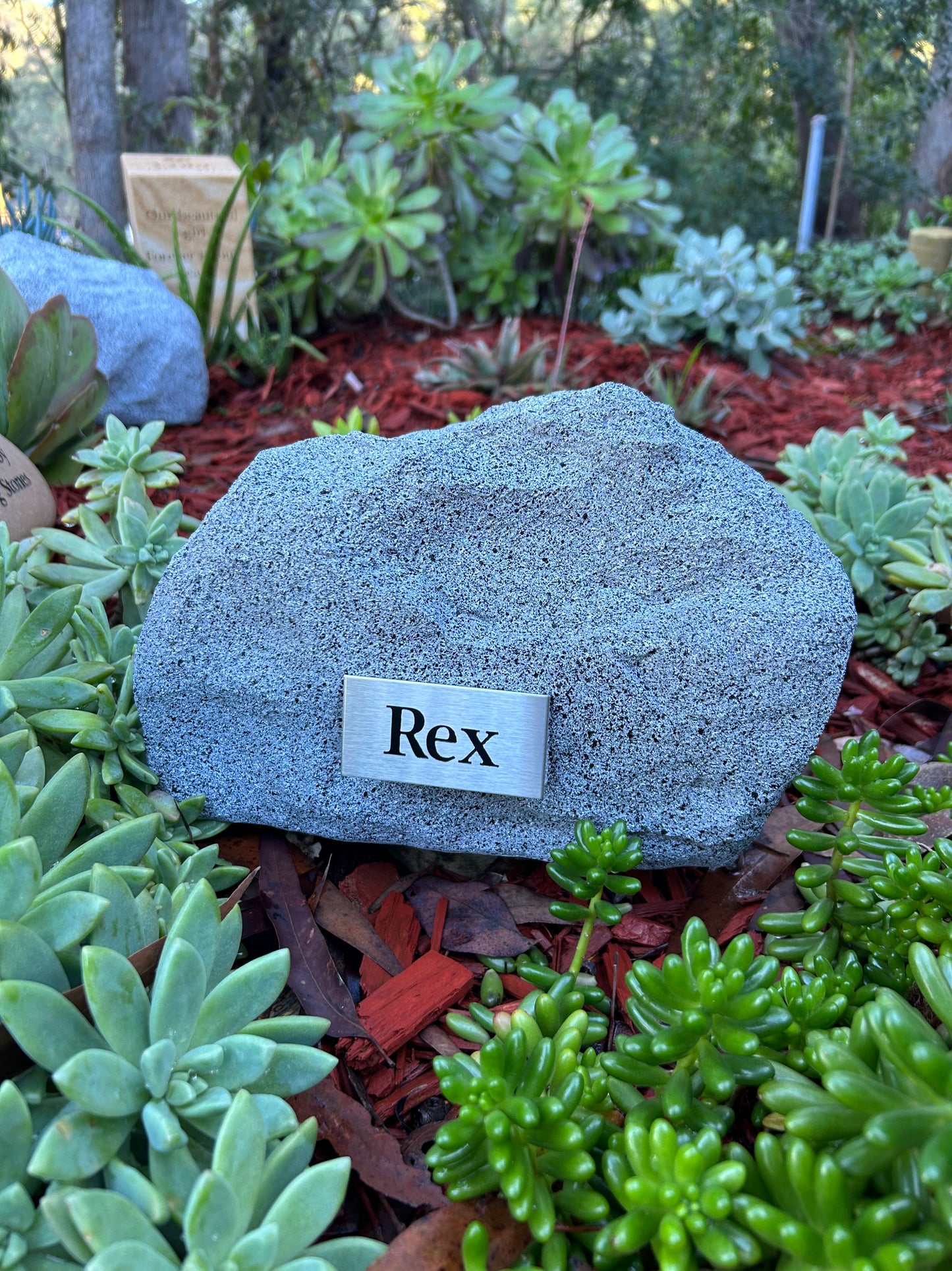 Personalised Garden Rock Pet Urn with Name Plaque