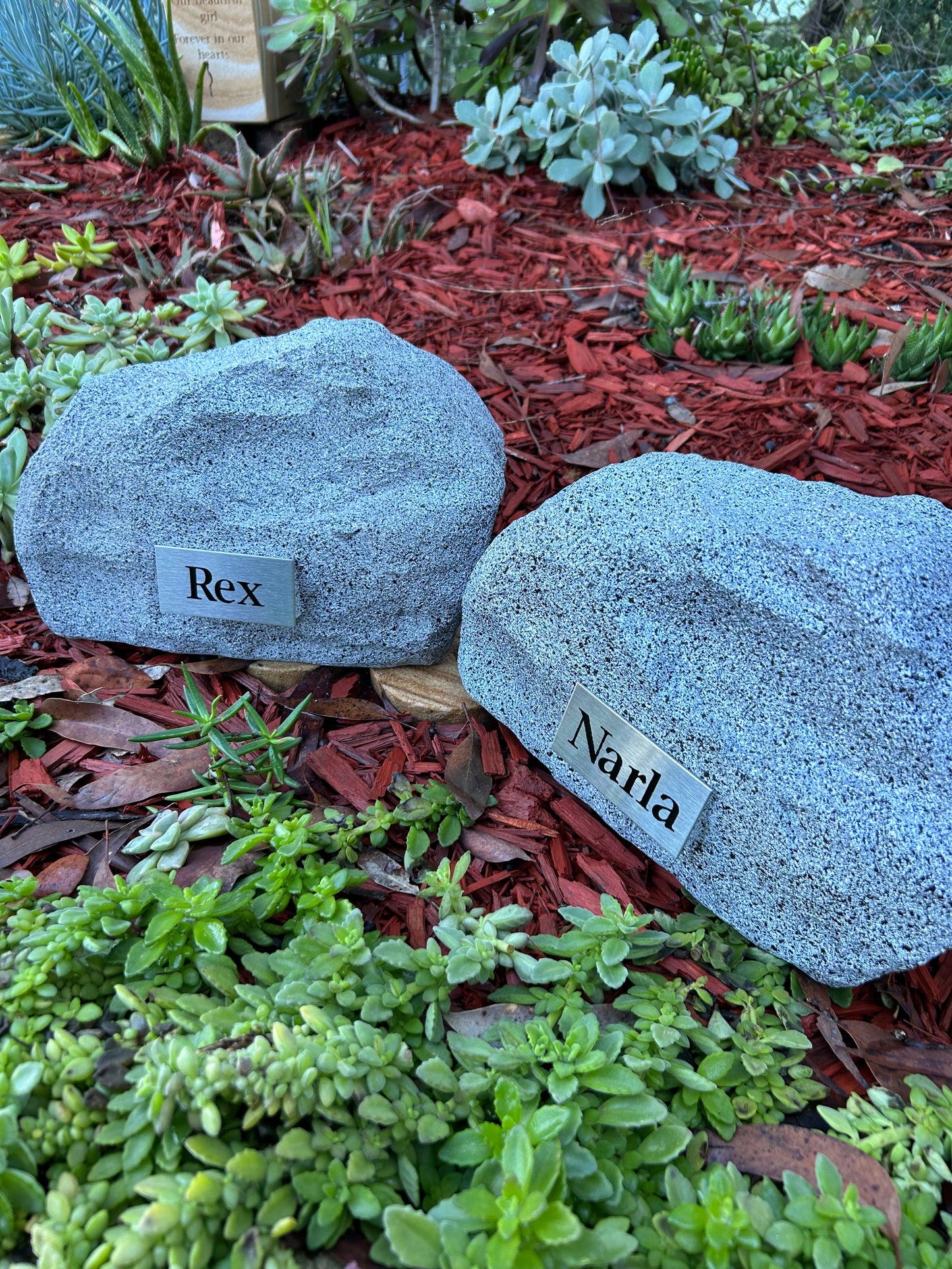 Personalised Garden Rock Pet Urn with Name Plaque