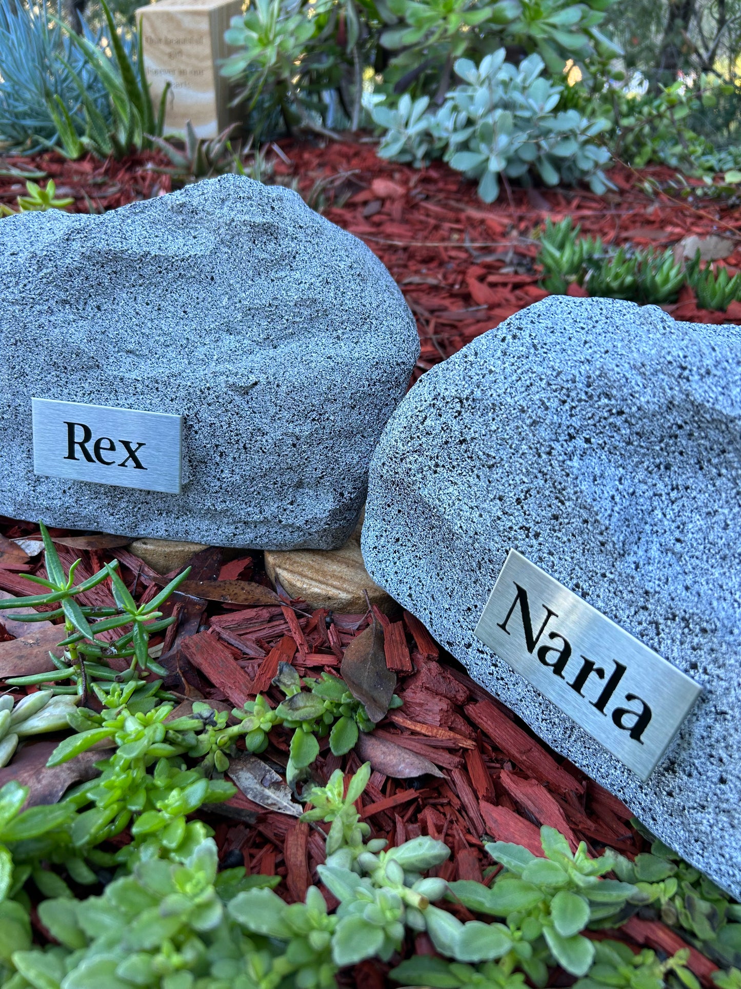 Personalised Garden Rock Pet Urn with Name Plaque