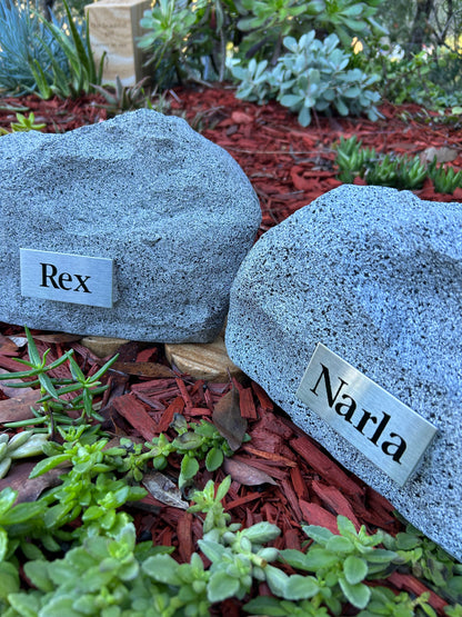Personalised Garden Rock Pet Urn with Name Plaque