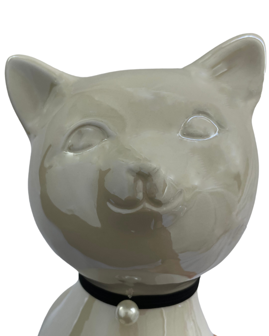Pearlescent Cat Memorial Urn with Interchangeable Collars