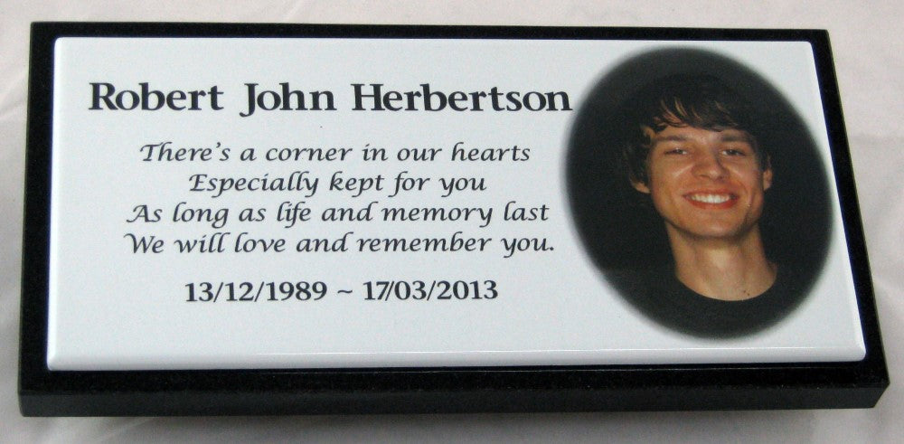 Photo Enamel Stainless Steel Plaque Mounted On Granite Base