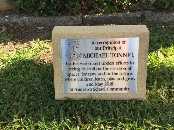 Headstone in Sandstone with Stainless Steel Plaque