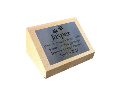 Pet Headstone In Sandstones With Stainless Steel Plaque