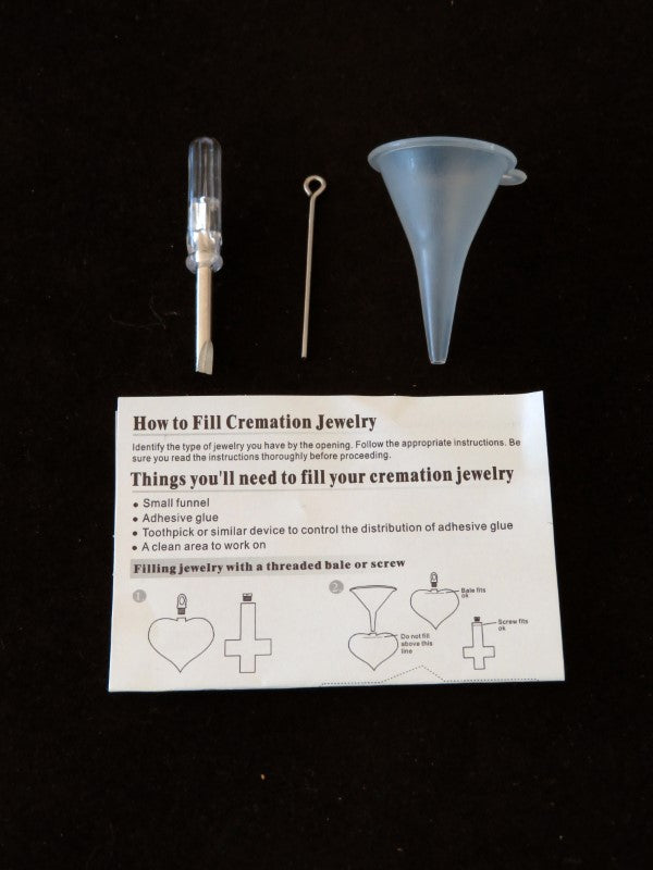 cremation jewellery filling kit with instructions