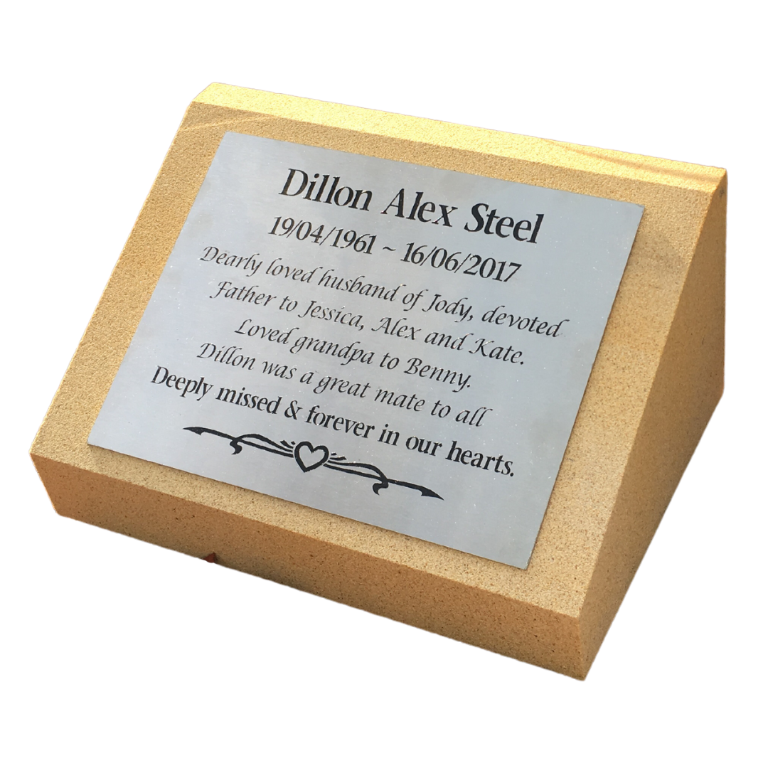 Headstone in Sandstone with Stainless Steel Plaque