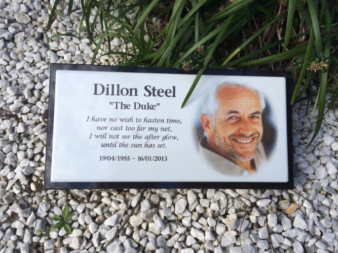 Photo Enamel Stainless Steel Plaque Mounted On Granite Base