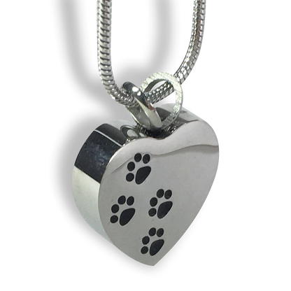 Cremation Jewellery - Heart with Double Paws Design