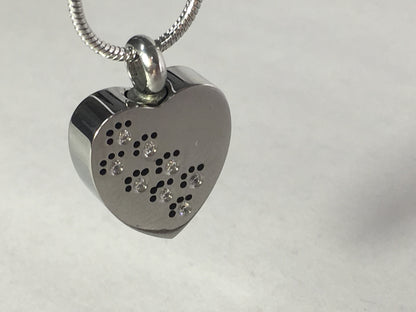 Cremation Jewellery - Heart With Paw Diamantes Design