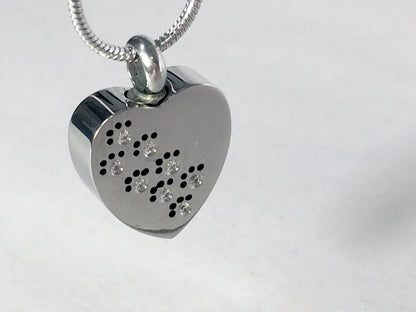 Cremation Jewellery - Heart With Paw Diamantes Design