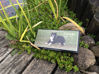 Photo Enamel Stainless Steel Pet Plaque Mounted On Granite Base