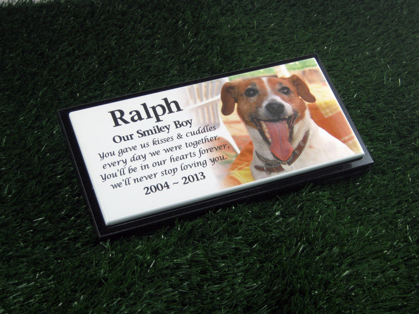 Photo Enamel Stainless Steel Pet Plaque Mounted On Granite Base