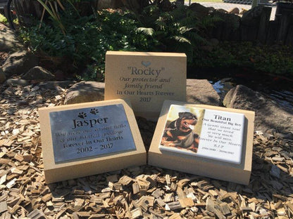 Pet Headstone In Sandstones With Stainless Steel Plaque